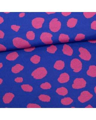 Jacquard knit, Cheetah dots, blue - pink