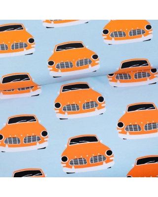 Vintage autot trikoo, vaaleansininen - oranssi