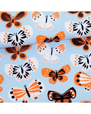 Butterflies organic jersey, light blue - orange