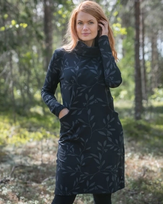 ROUTA dress, Foliage, shadow - black