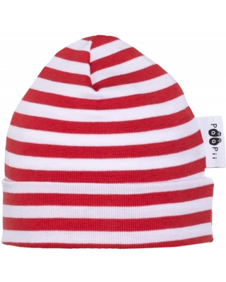 RIB BEANIE, Striped, red - white