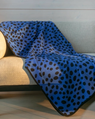 BLANKET jacquard, Cheetah dots, blue - black