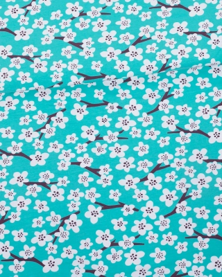 Cherry blossom organic jersey, turquoise - beetroot
