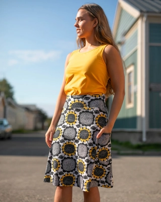 PISARA skirt, Sunflower, white - sun - black
