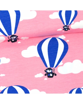 Hot air balloons organic jersey, light pink - blue