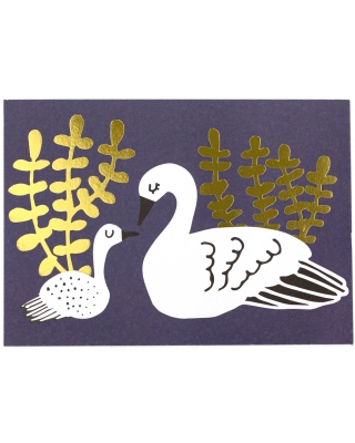 Postcard, Swan, golden foil