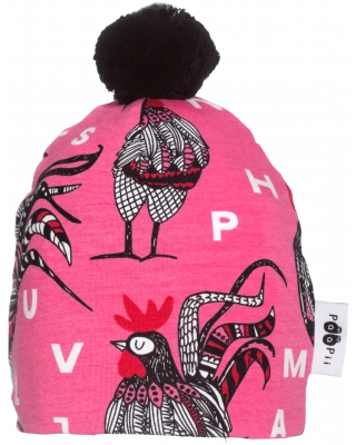 POMPOM BEANIE, Rooster, pink - red