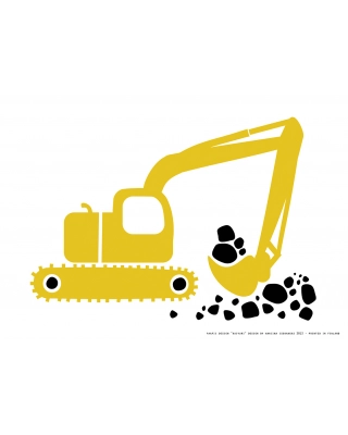 Poster A3, Excavator, yellow