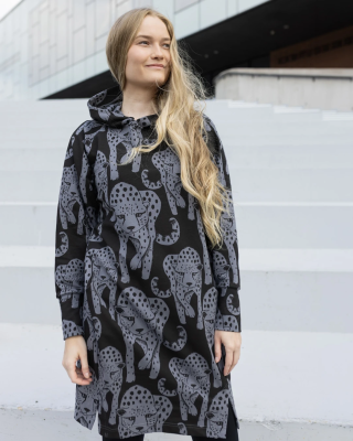 AURA hoodie dress, Cheetah, dark grey - black