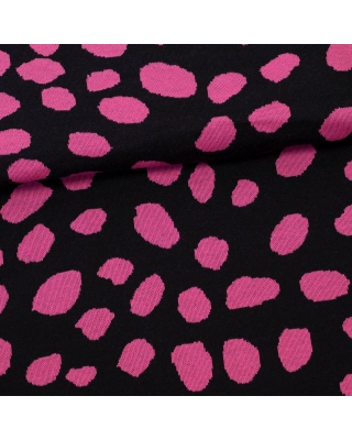 Vävd bomullsjacquard, Cheetah dots, svart - pink