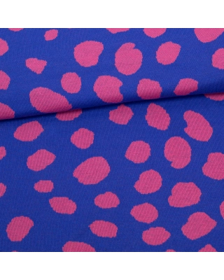 Vävd bomullsjacquard, Cheetah dots, blå - pink