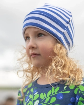 KIDS BEANIE cotton, Striped, blue - white