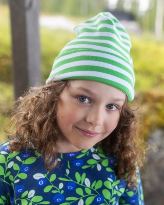 KIDS BEANIE cotton, Striped, green - white