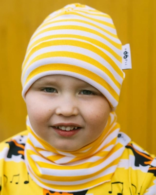 KIDS BEANIE cotton, Striped, sun - white