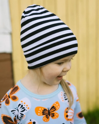 KIDS BEANIE cotton, Striped, black - white