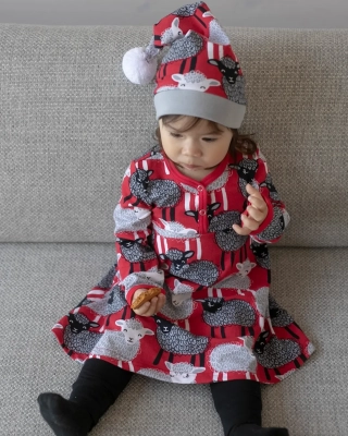 ONESIE DRESS, Baa, red - grey