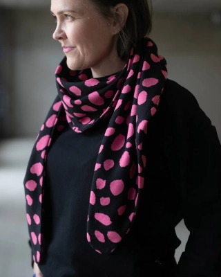 SCARF jacquard, Cheetah dots, black - pink