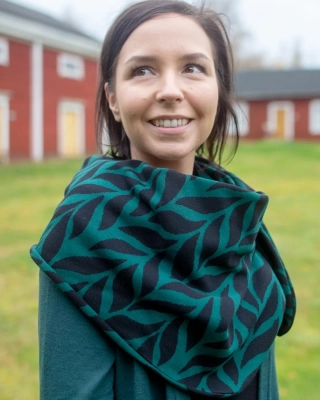 SCARF jacquard, Plait, mörk grön - svart