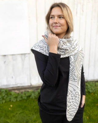 SCARF jacquard, Distaff, natural white - black