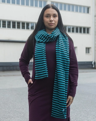 LONG SCARF, Striped, petrol - black