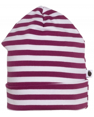 COTTON BEANIE, Striped, purple - white