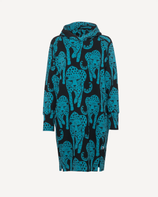 AURA hoodie dress, Cheetah, petrol - black