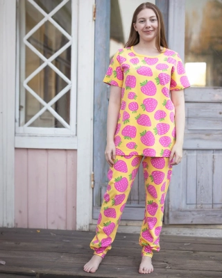 HETTA pajamas, Polka, yellow - pink - forest