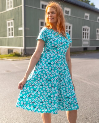 JULIA dress, Cherry blossom, turquoise - beetroot