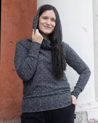 KUURA huvtröja i merinoull, Looped square, mörk grå - grå