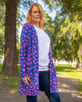 LUMO cardigan, Cheetah dots, blue - pink