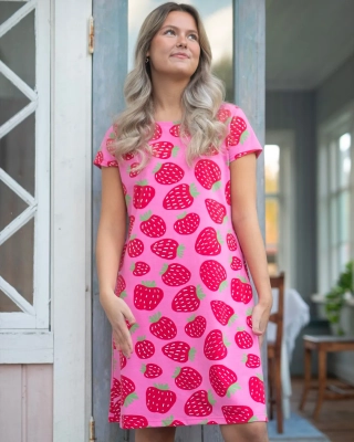 SOINTU mekko, Polka, pinkki - punainen