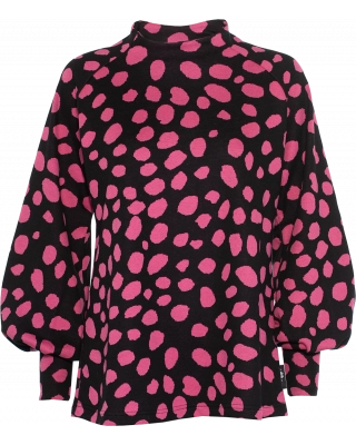 NINNI tröja i jacquardväv, Cheetah dots, svart - pink