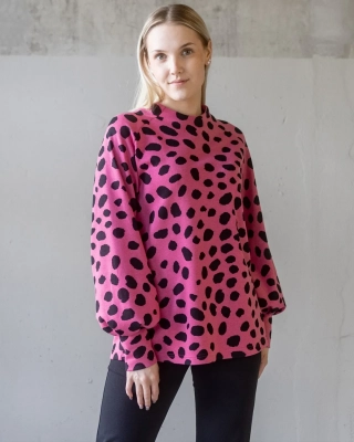 NINNI jacquard sweater, Cheetah dots, pink - black