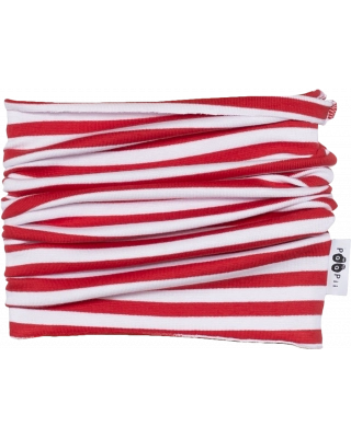 RIBBED TUBE SCARF, Striped, red - white (45x24cm)