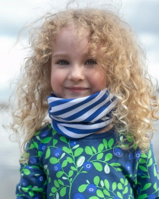 RIB TUBE SCARF, Striped, blue - white (45x24cm)