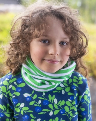 RIBBED TUBE SCARF, Striped, green - white (45x24cm)