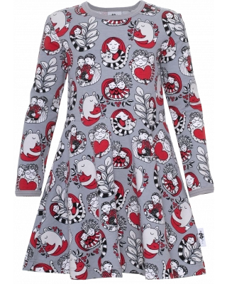 SINNA dress, Cuddle, grey - red - sand