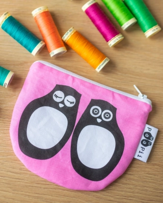 POUCH, Owls, light pink