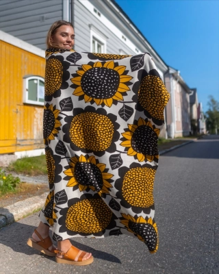 FILT jacquard, Sunflower, ockra - naturvit