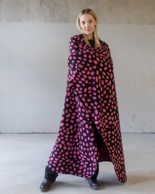 FILT jacquard, Cheetah dots, svart - pink