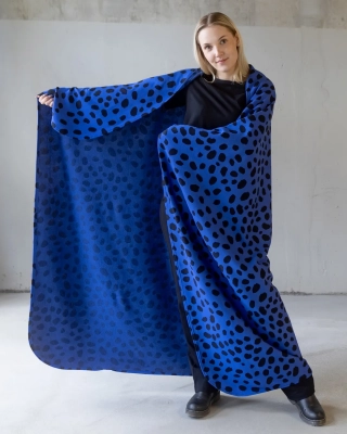 BLANKET jacquard, Cheetah dots, blue - black