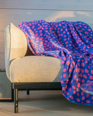 BLANKET jacquard, Cheetah dots, blue - pink