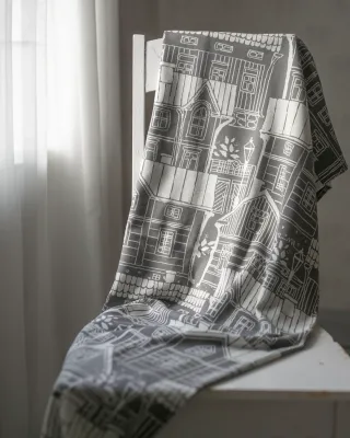 BLANKET jacquard, Old town, dark grey - natural white