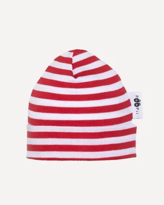 BABY BEANIE cotton, Striped, red - white