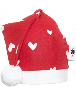 CHRISTMAS HAT, Hearts, white pompom