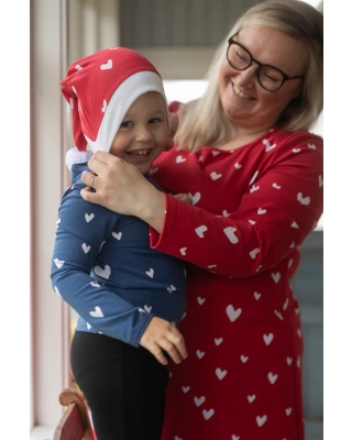 CHRISTMAS HAT, Hearts, white pompom