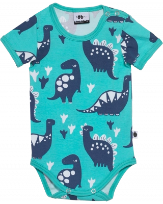 ONESIE SHORT SLEEVE, Dino, turquoise - blueberry