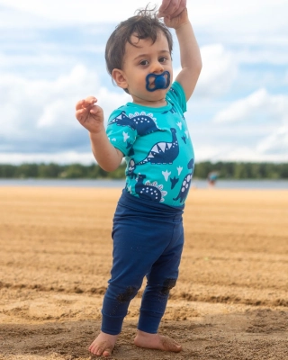 ONESIE SHORT SLEEVE, Dino, turquoise - blueberry