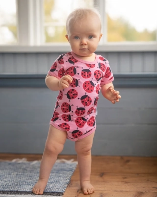 ONESIE SHORT SLEEVE, Kerttu, light pink - red