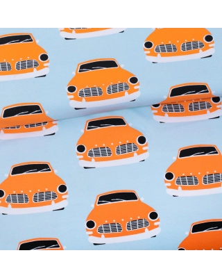 Vintage cars organic jersey, light blue - orange